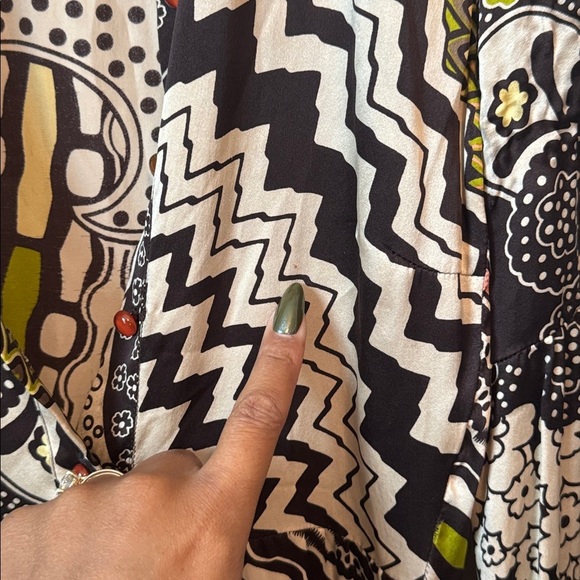 Vintage MISSONI 100% Silk Patchwork Floral Chevron Long Sleeve Midi Dress Size 4 - Picture 4 of 10